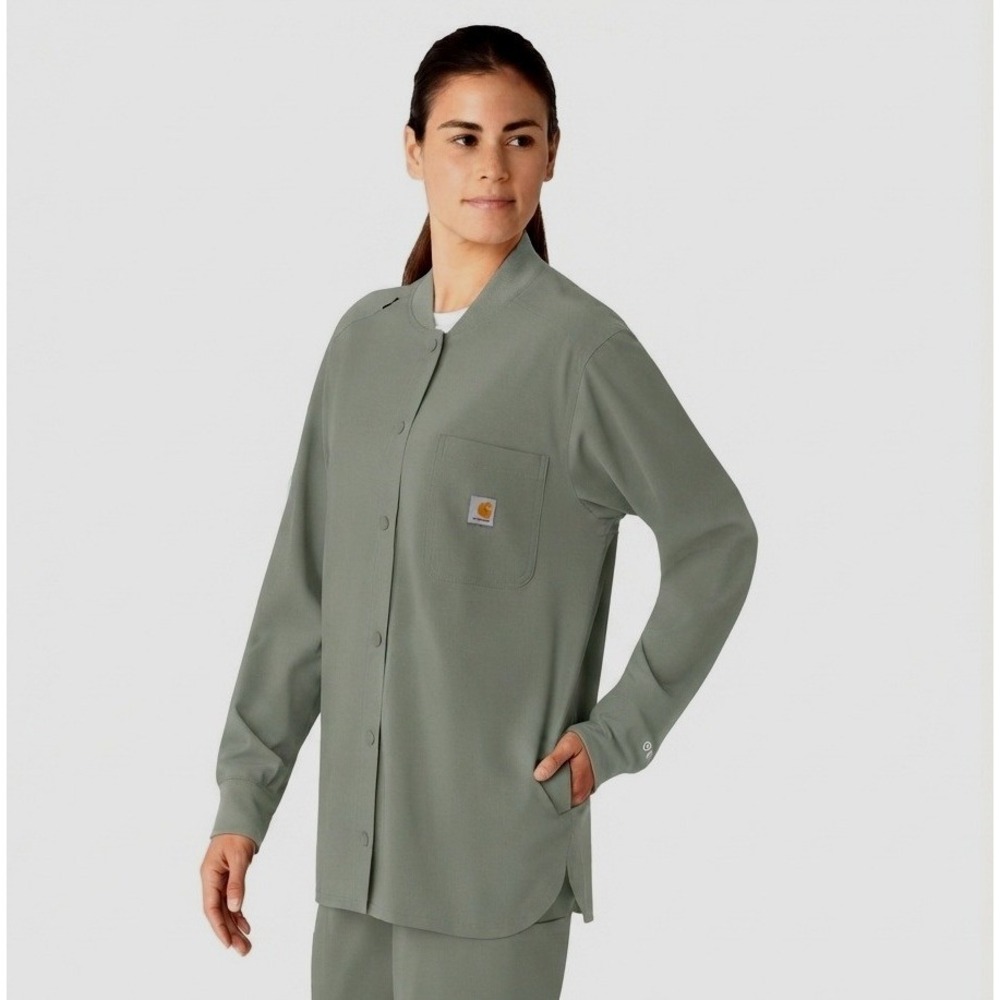 NWOT Carhartt Women's Force Cross-Flex Shirt Jacket Scrub Sage Olive Size S
